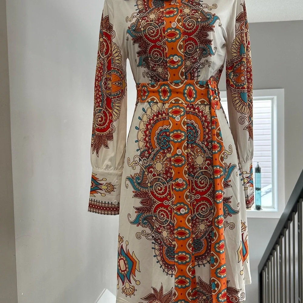 Bohemian Print NWOT Long Sleeve Dress Small - Picture 7 of 7
